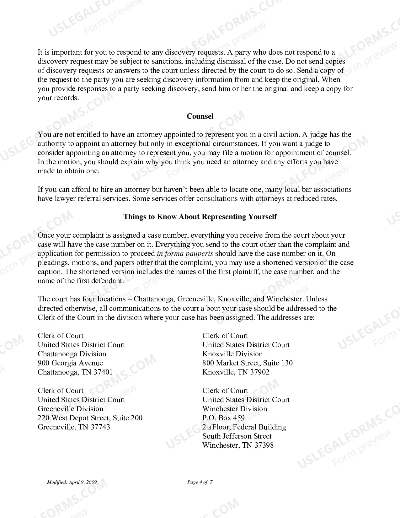 Preview Instructions for Filing a Civil Action (Pro Se)