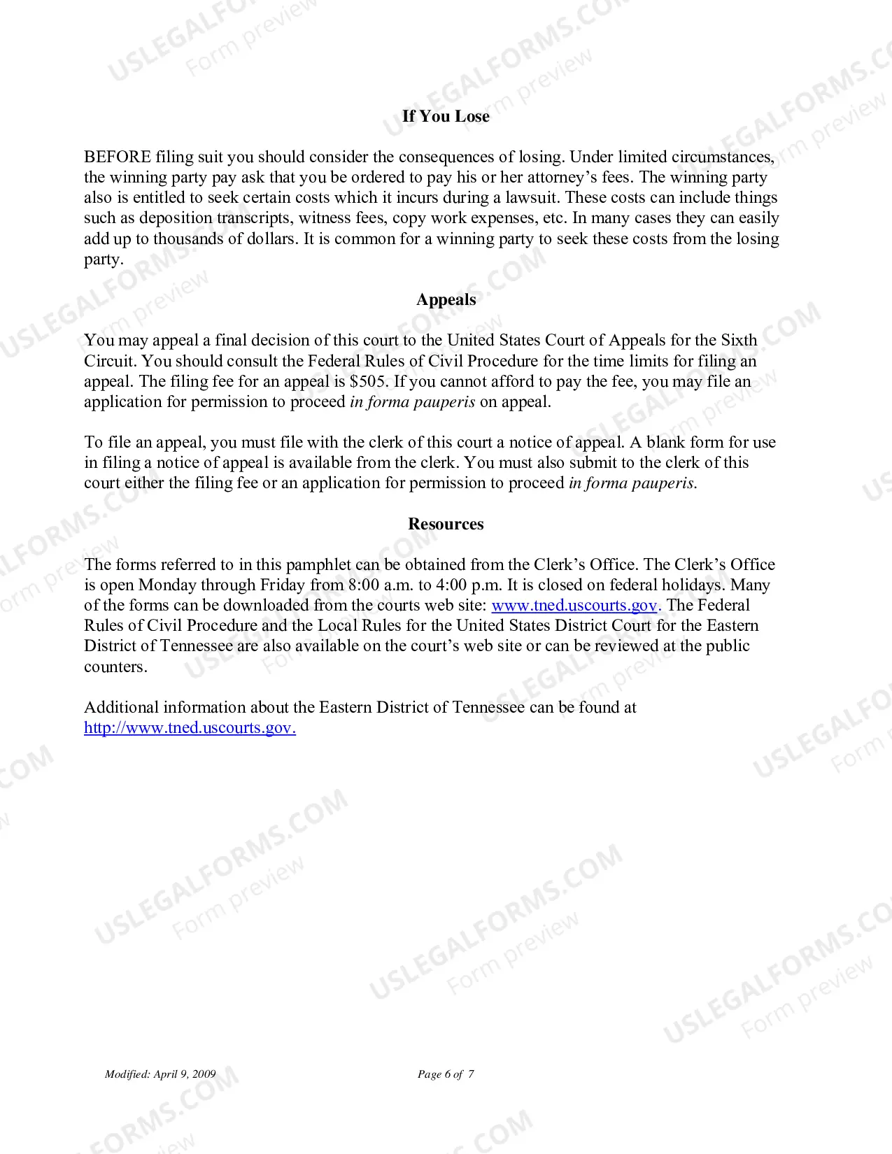 Preview Instructions for Filing a Civil Action (Pro Se)