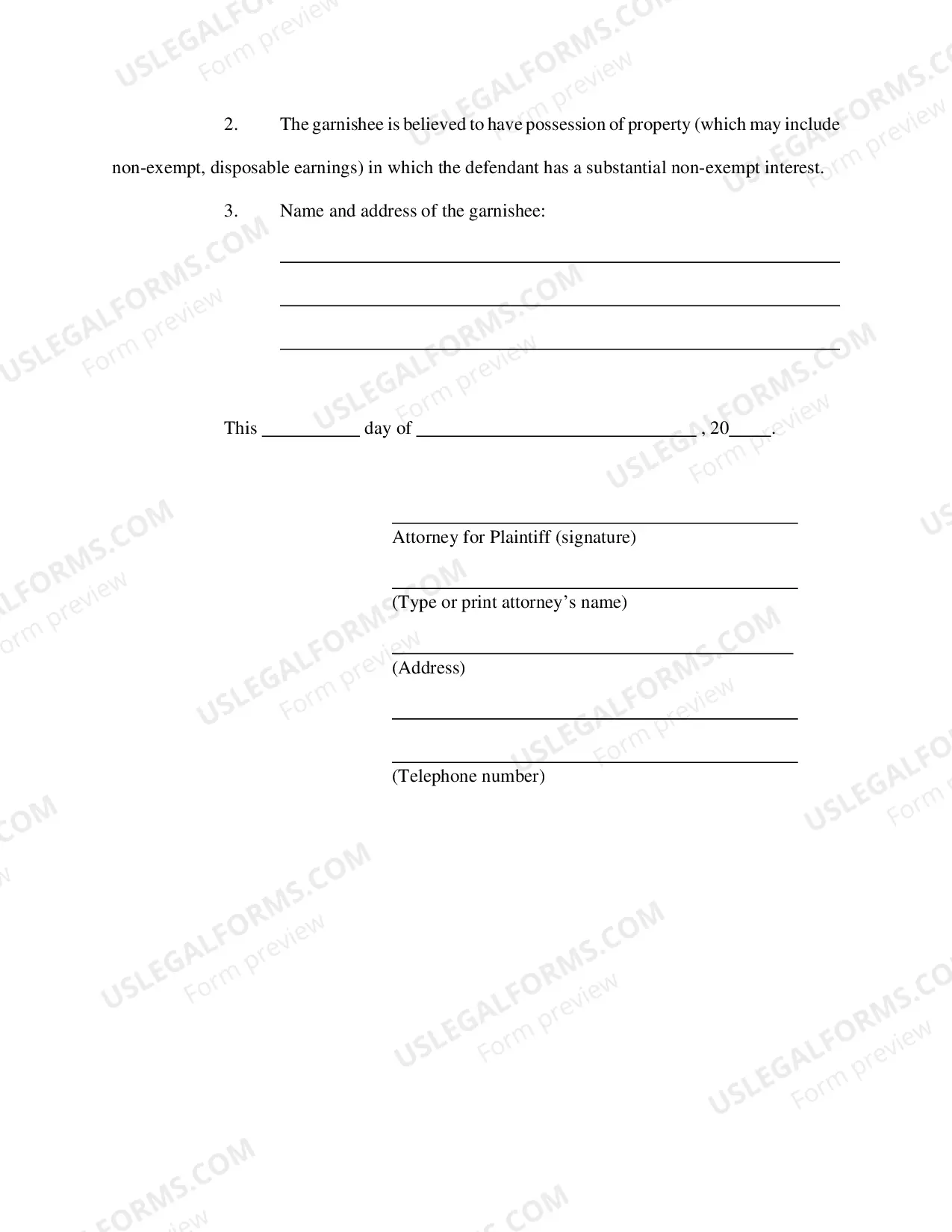 Preview Application for Writ of Continuing Garnishment