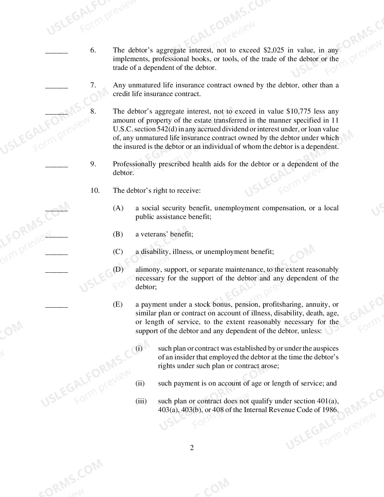 Preview Claim for Exemptions