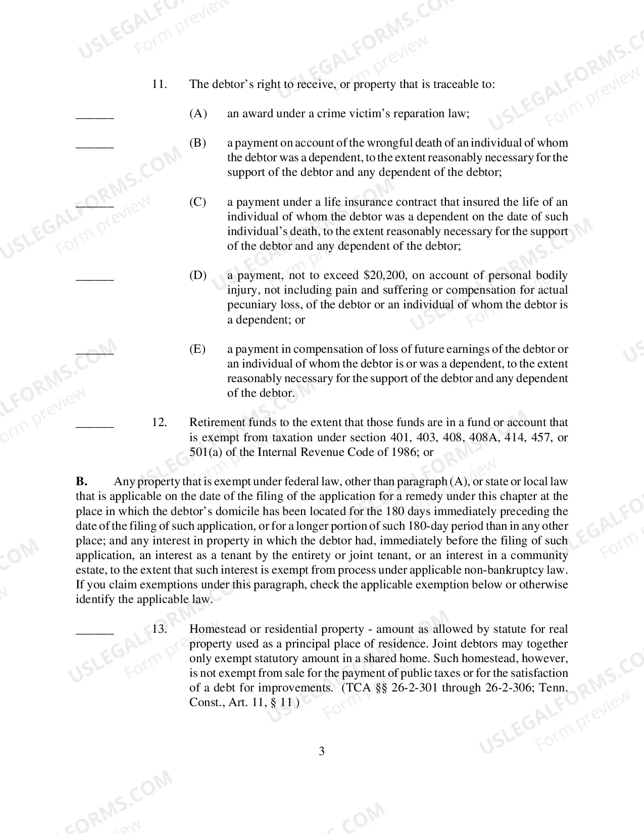 Preview Claim for Exemptions
