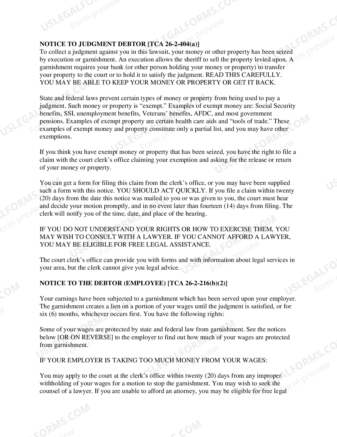 Preview Notice to Garnishee and to Judgment Debtor