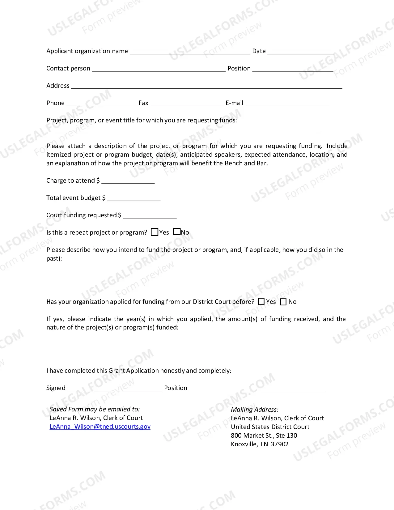 Preview Application for Funding from Bench and Bar Fund