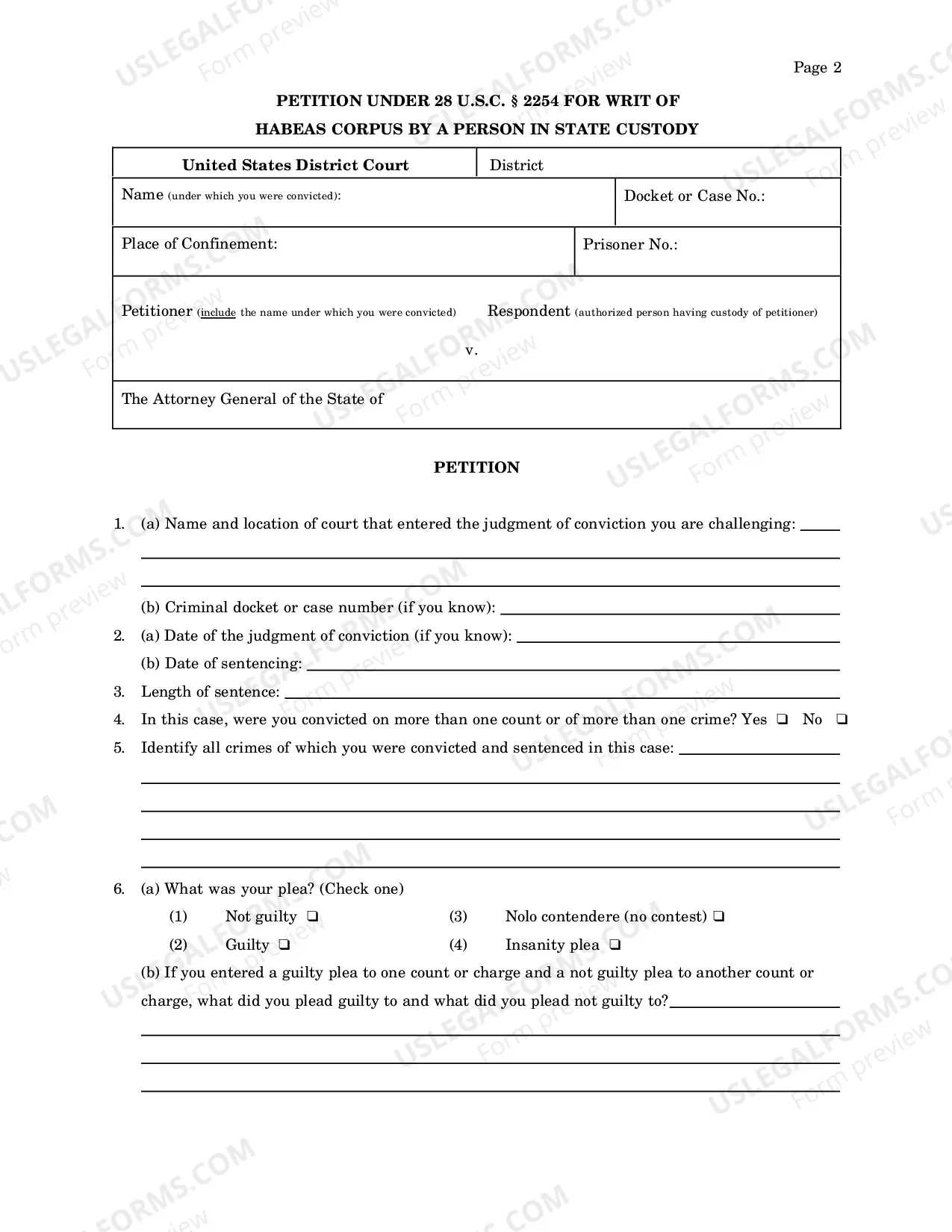 Preview Petition For Relief From A Conviction Or Sentence By A Person In State Custody