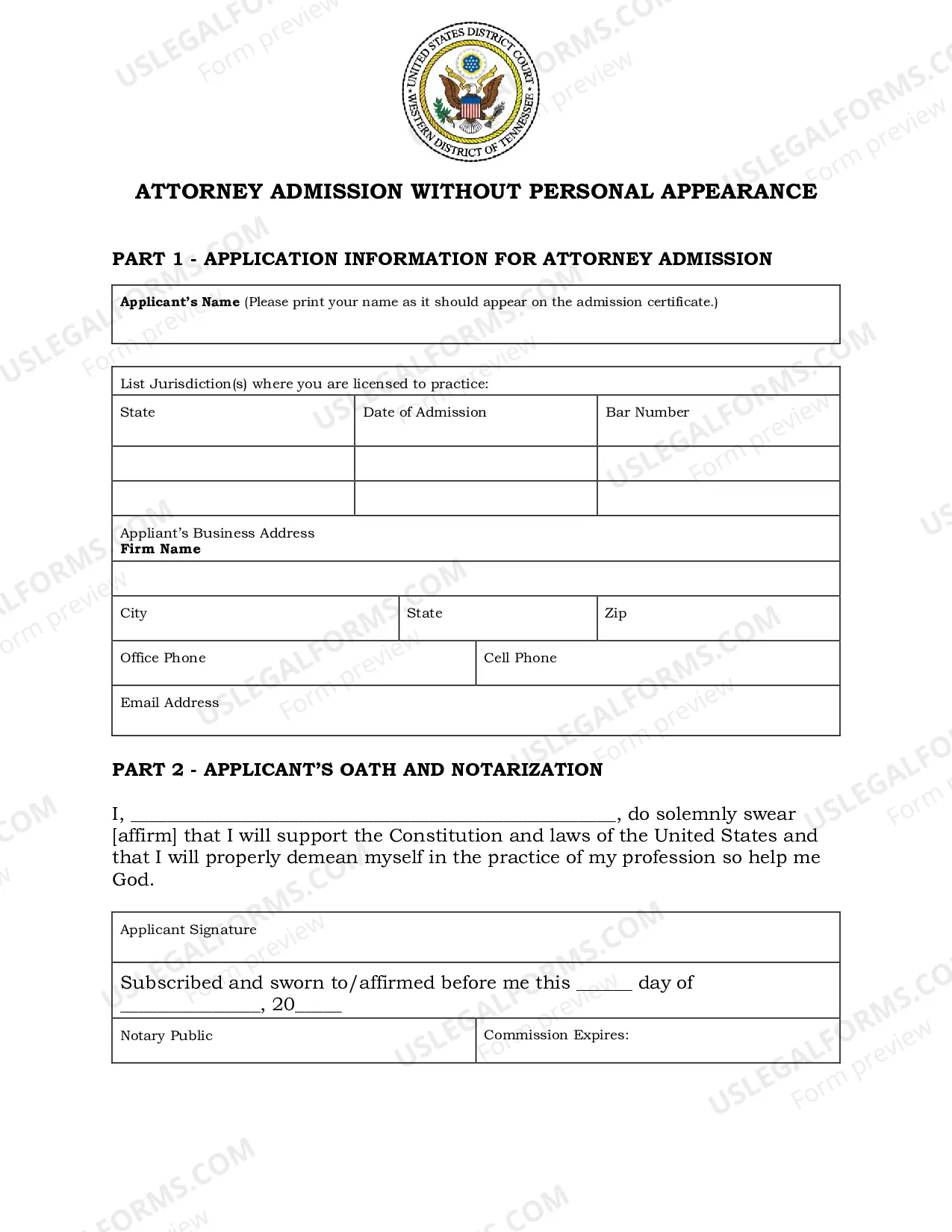 Preview Application for Attorney Admission without Personal Appearance