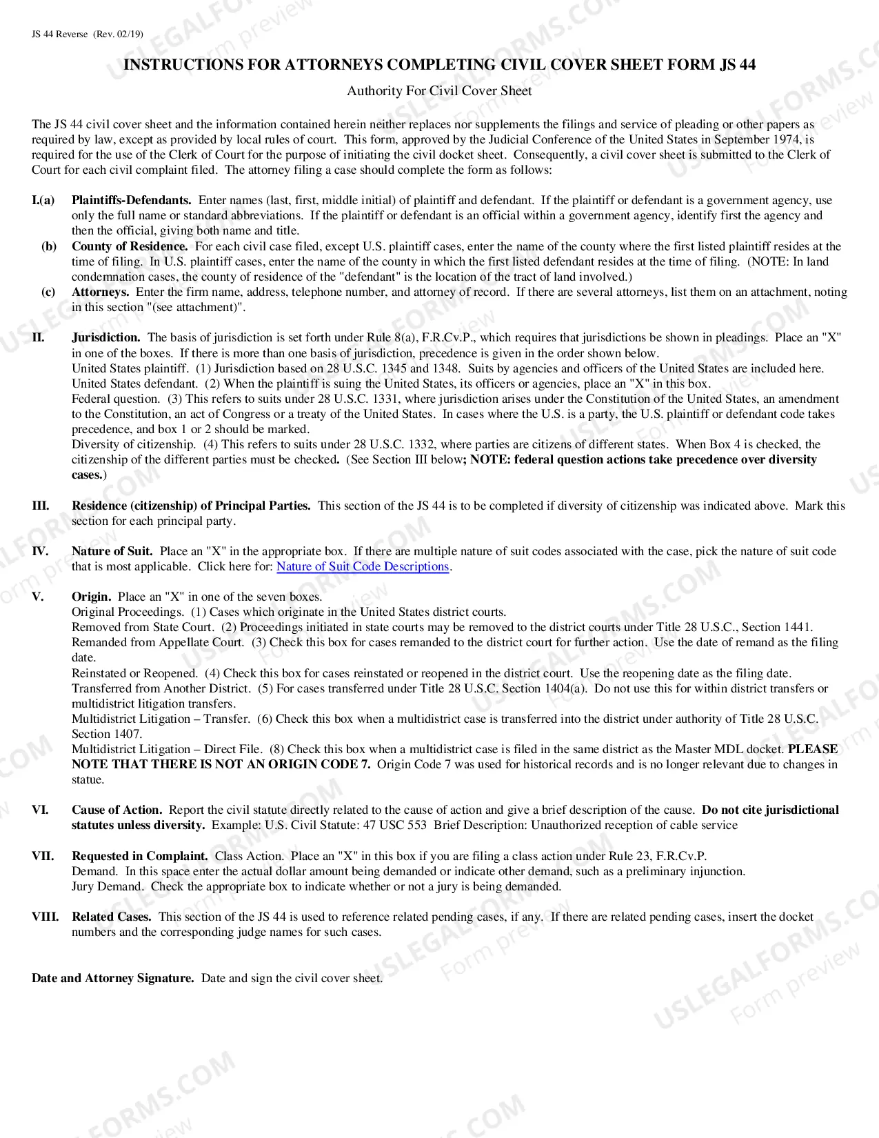 Preview Civil Cover Sheet (AO JS-44 form)