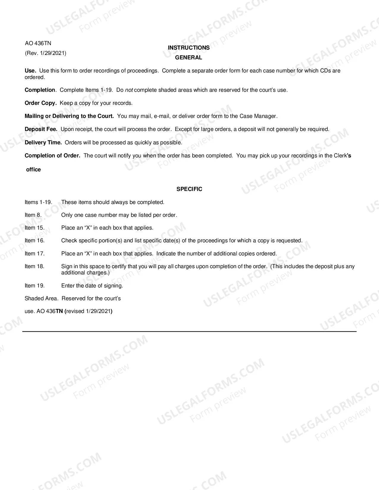 Preview Digital Recording Order Form