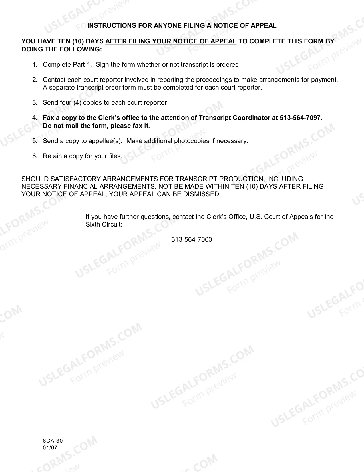 Preview Transcript Order Form (6-CA-30)