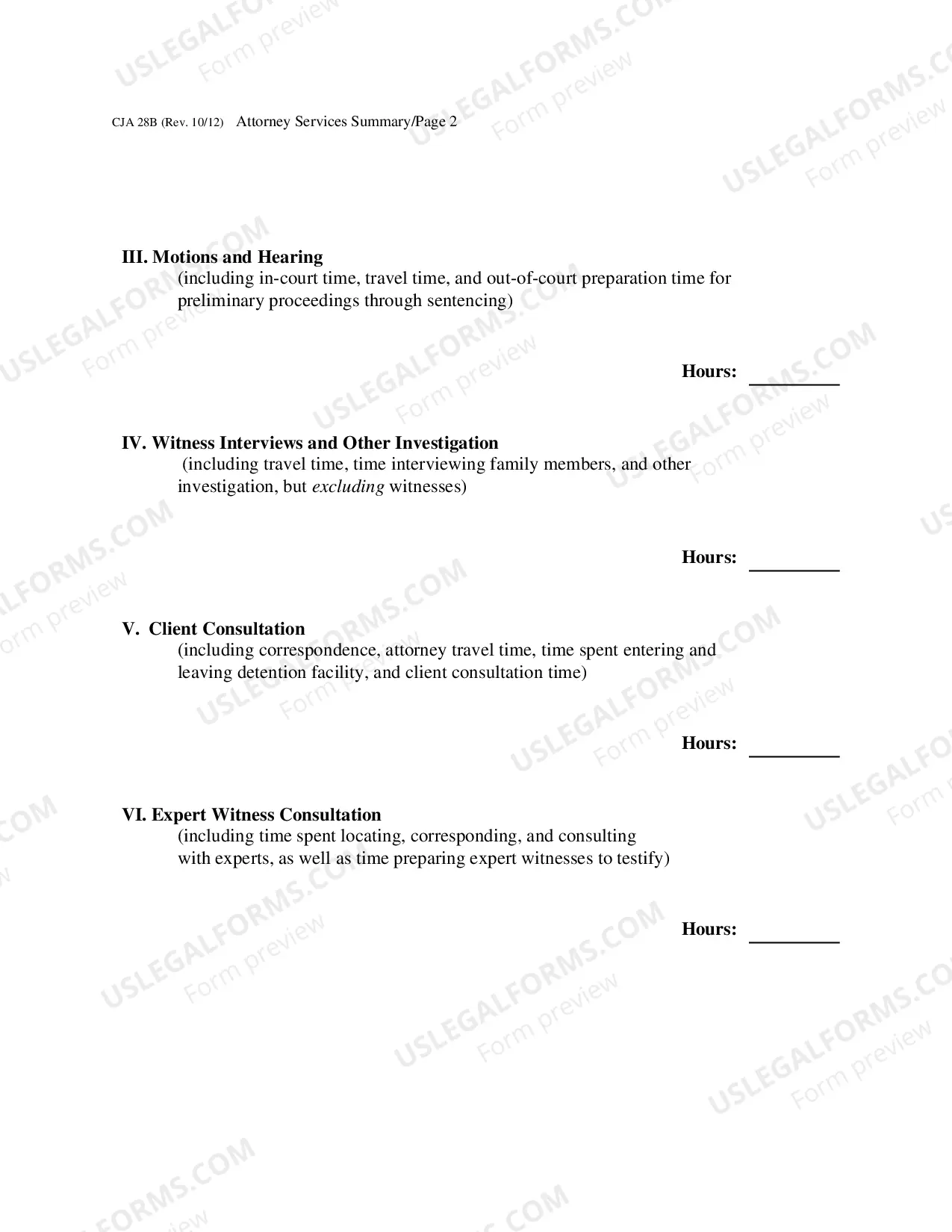 Preview CJA 28B - Attorney Services Summary Budget Worksheet