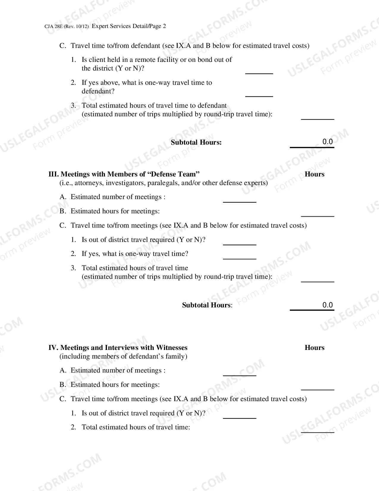 Preview CJA 28E - Expert Services Detailed Budget Worksheet