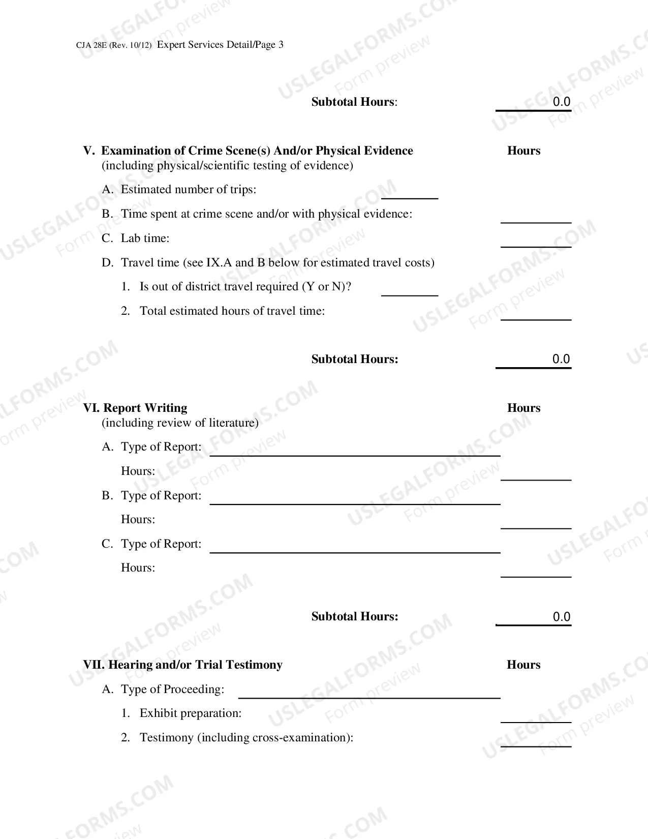 Preview CJA 28E - Expert Services Detailed Budget Worksheet