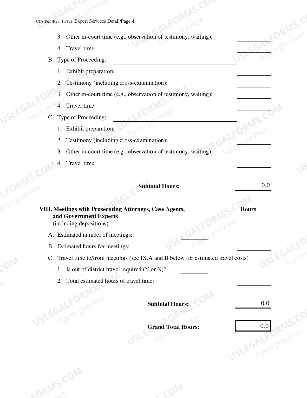 Preview CJA 28E - Expert Services Detailed Budget Worksheet