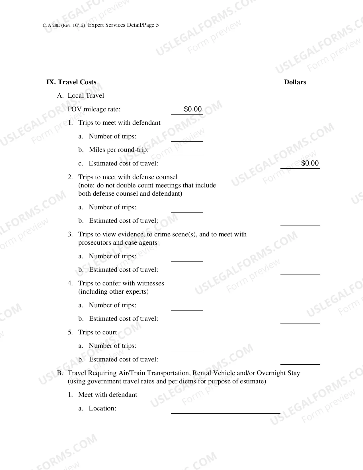 Preview CJA 28E - Expert Services Detailed Budget Worksheet