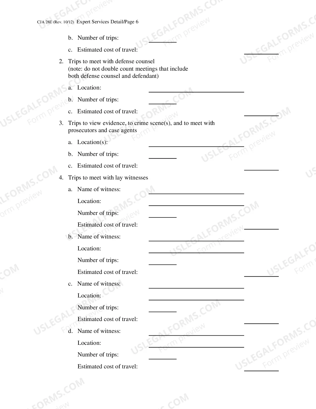 Preview CJA 28E - Expert Services Detailed Budget Worksheet