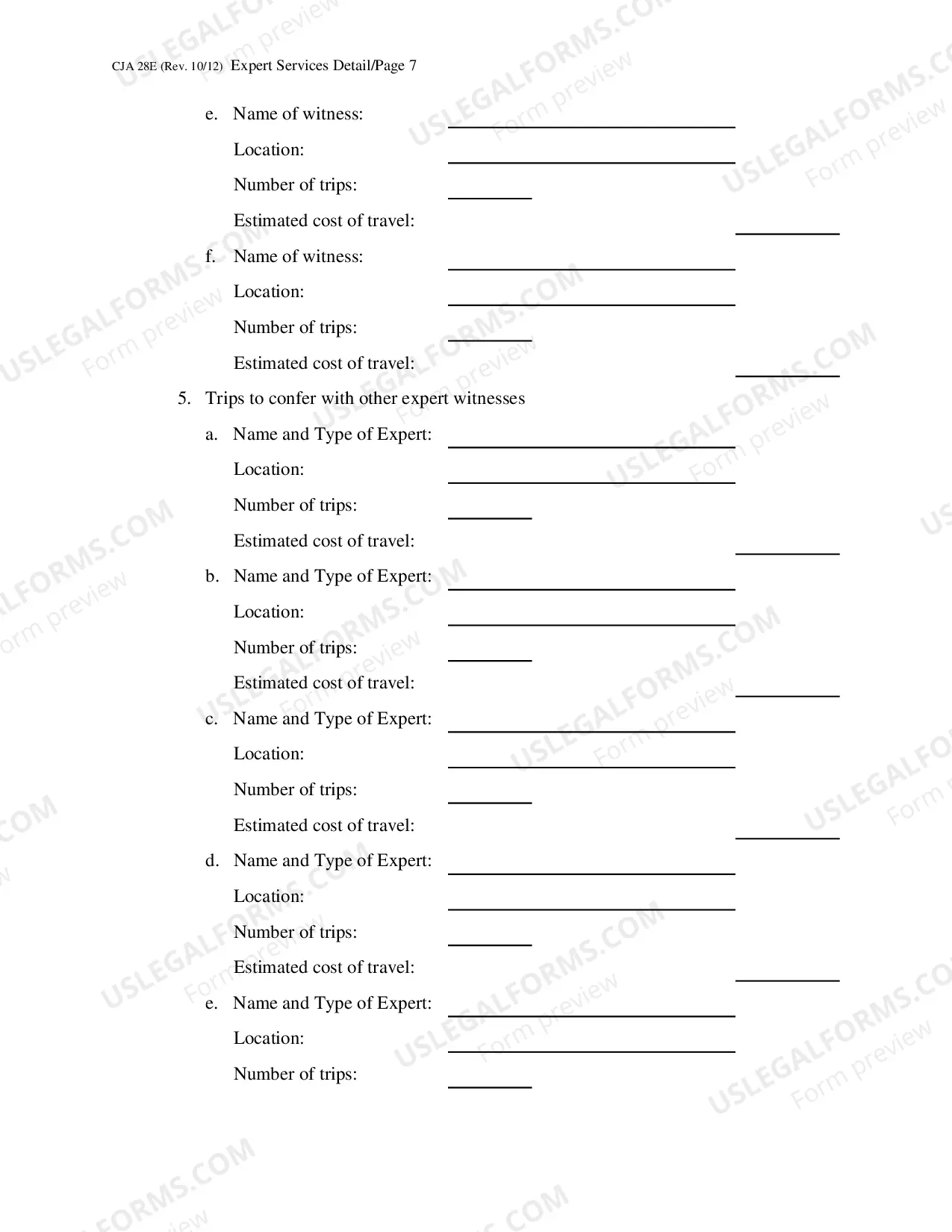 Preview CJA 28E - Expert Services Detailed Budget Worksheet