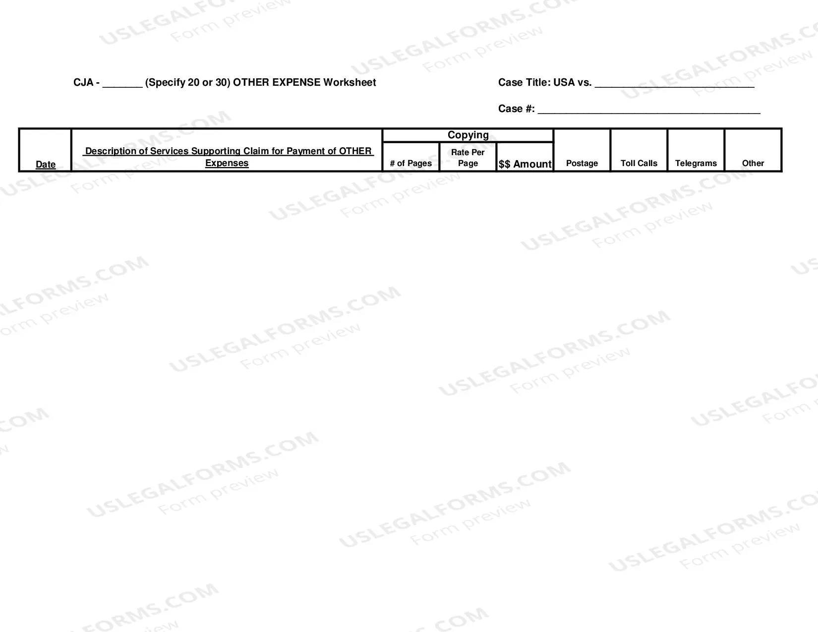 Preview CJA Other Expense Worksheet (PDF)