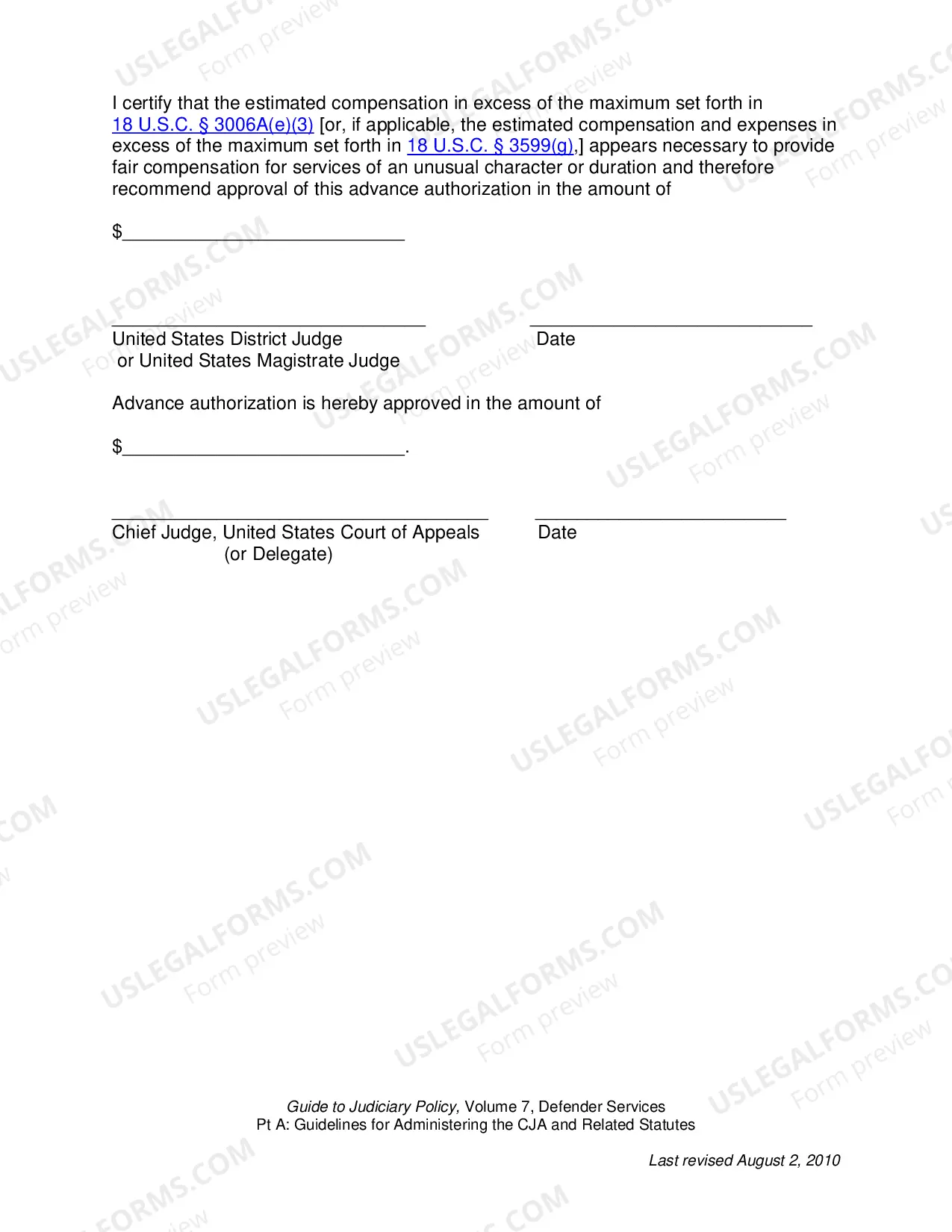 Preview Appendix 3A - Advance Authorization for Investigative, Expert or Other Services (Fillable PDF)