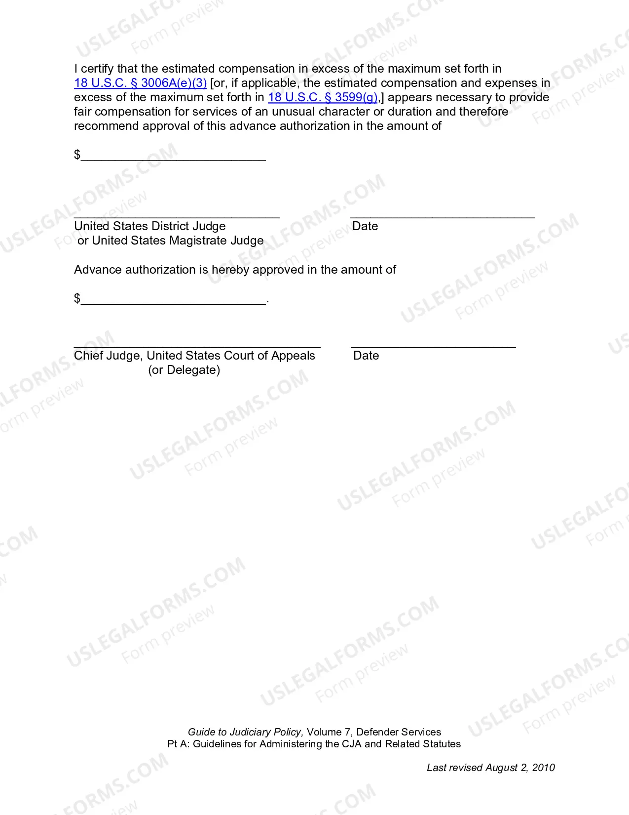 Preview Appendix 3A - Advance Authorization for Investigative, Expert or Other Services (Microsoft Word)