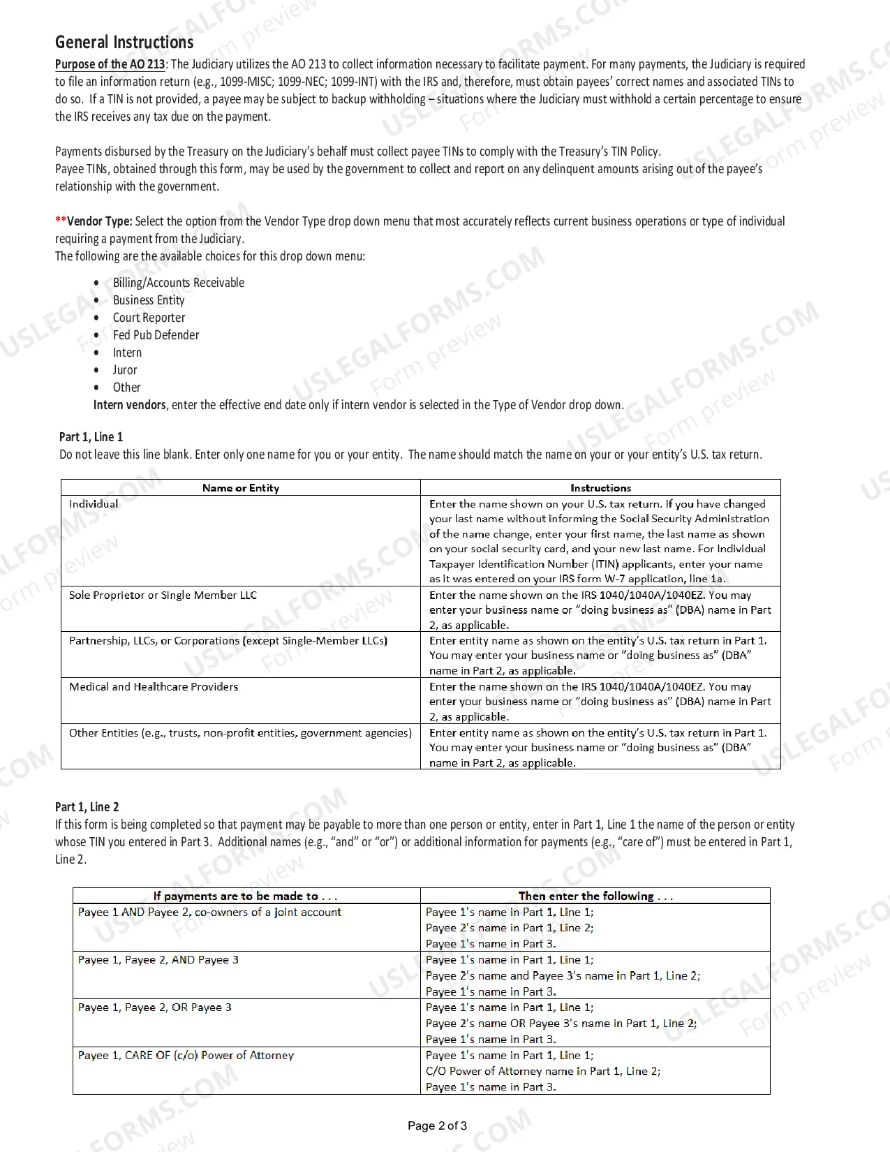 Preview AO213 - Vendor Information/TIN Certification