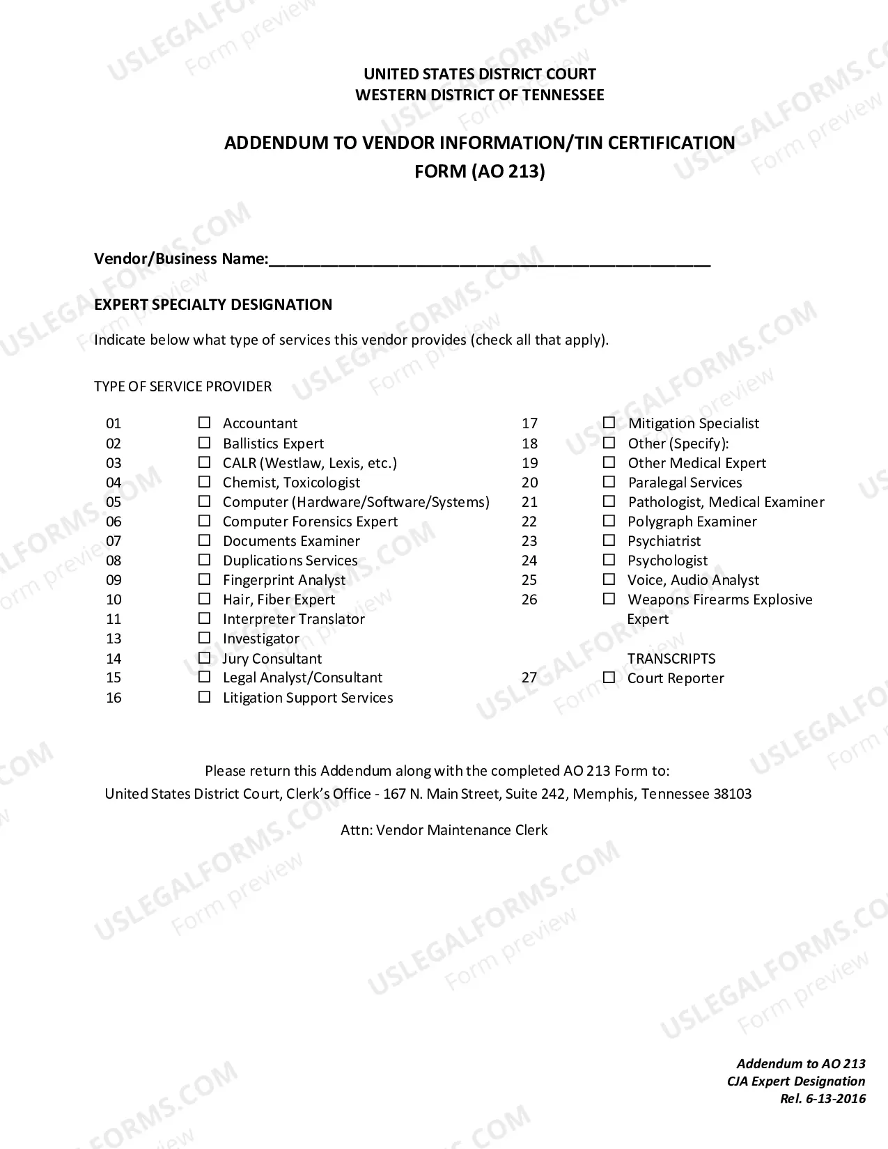 Preview AO213 - Vendor Information/TIN Certification