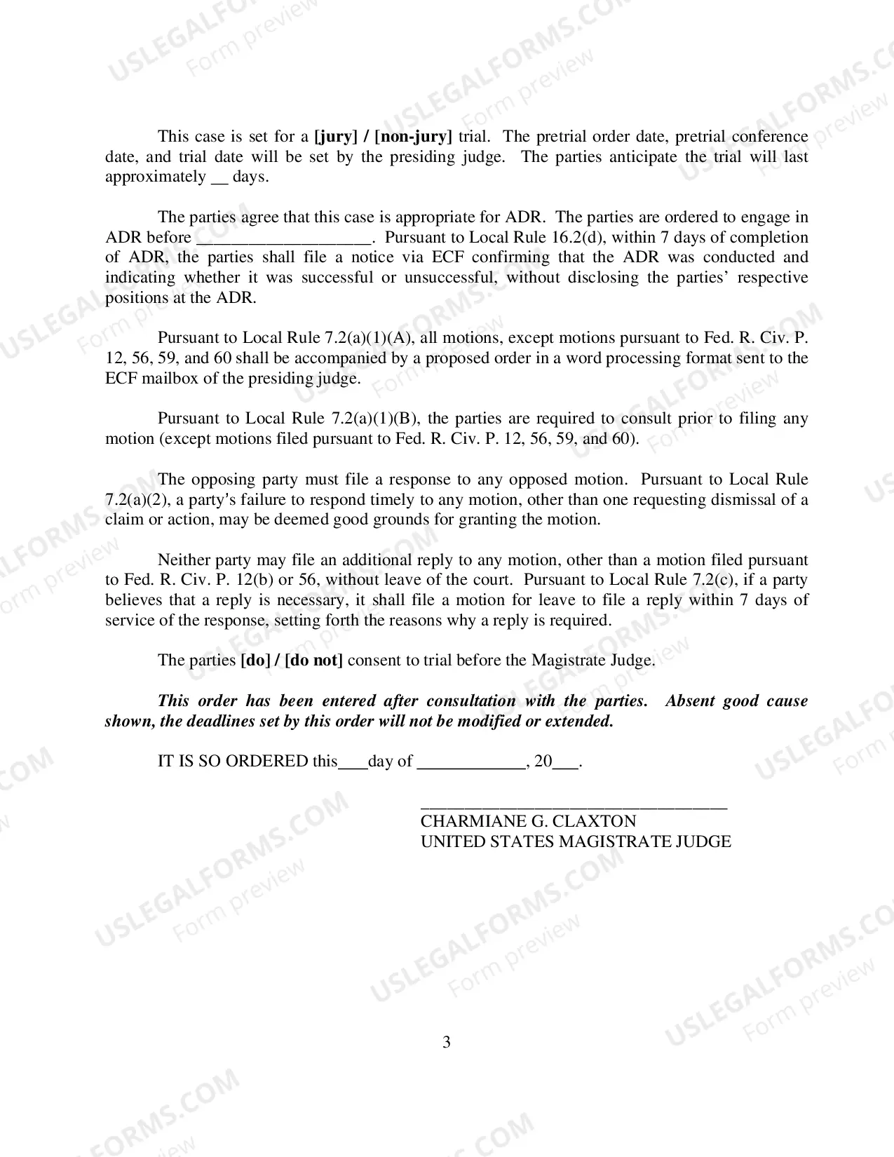 Preview Judge Claxton's Rule 16(b) Model Scheduling Order -Word,PDF
