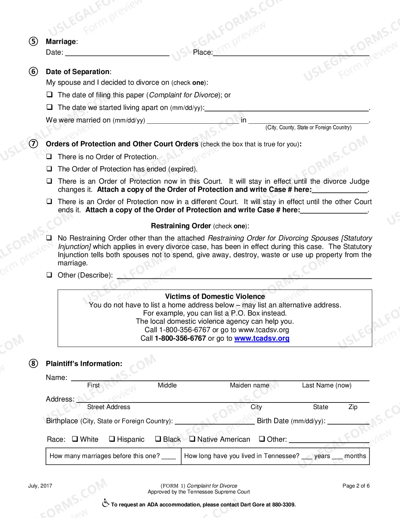 Preview Complaint for Divorce