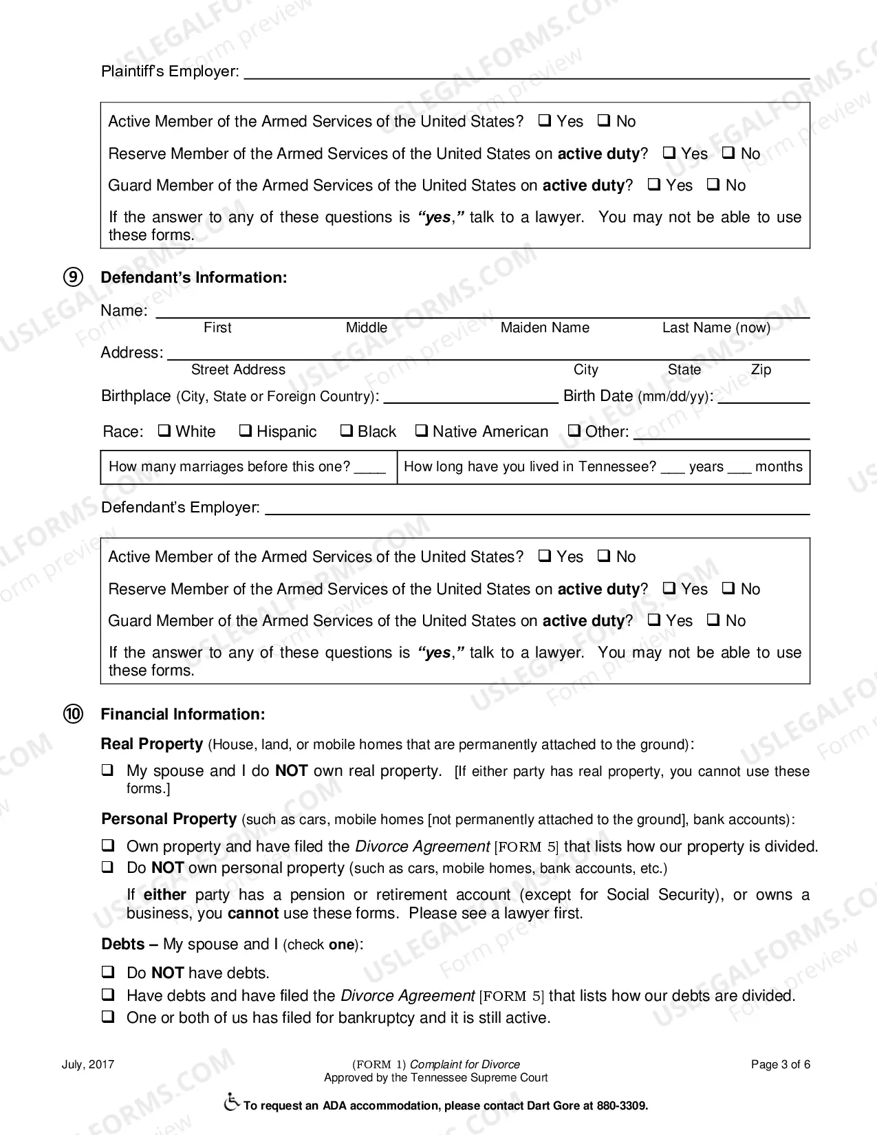 Preview Complaint for Divorce