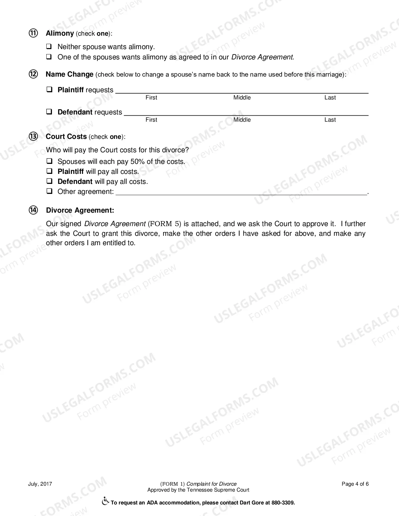 Preview Complaint for Divorce