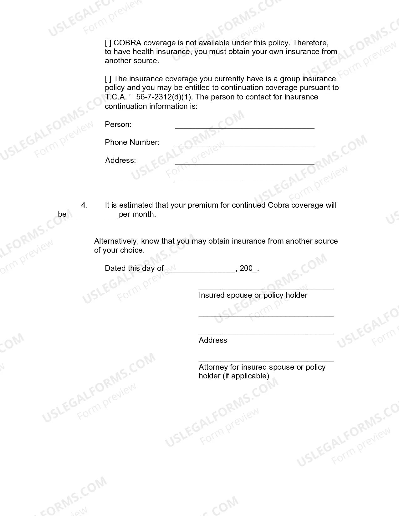 Preview Notice Regarding Insurance Coverage