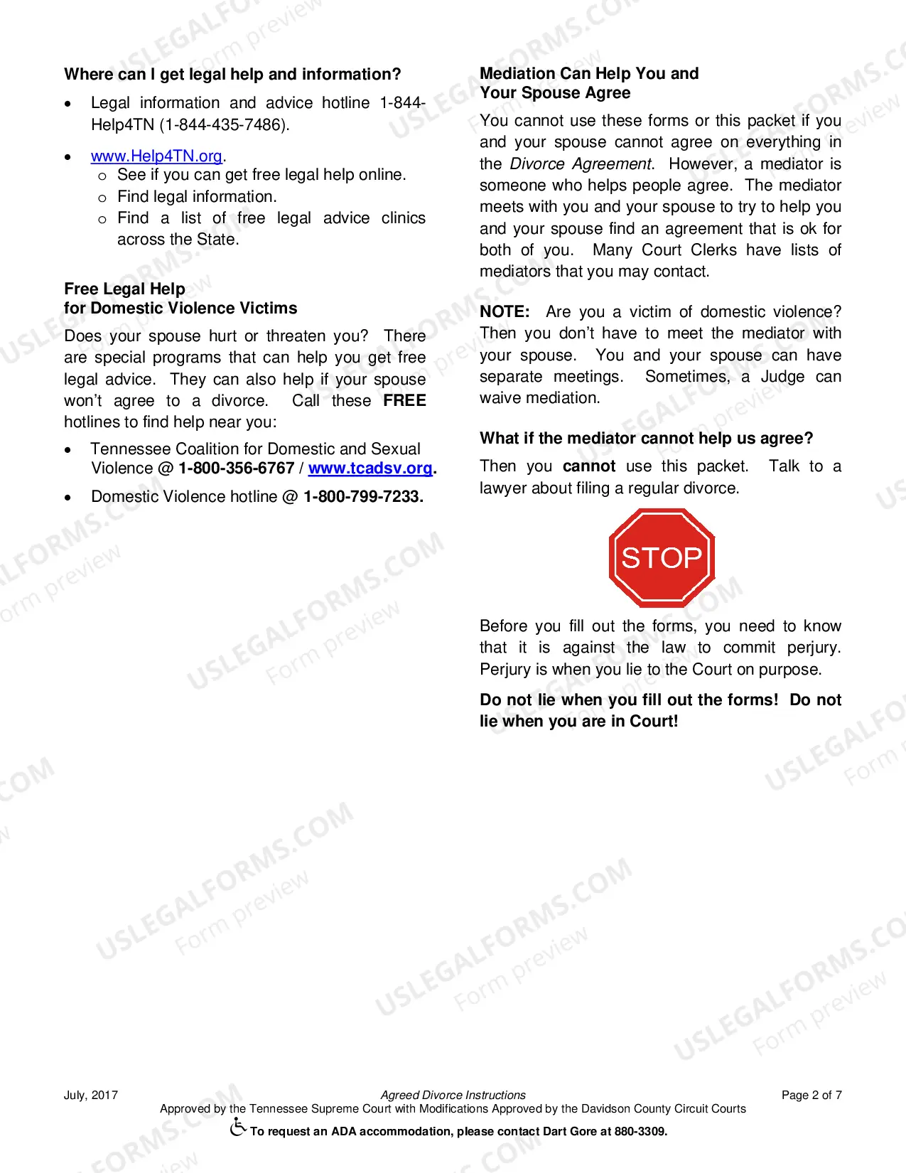 Preview Agreed Divorce Instructions