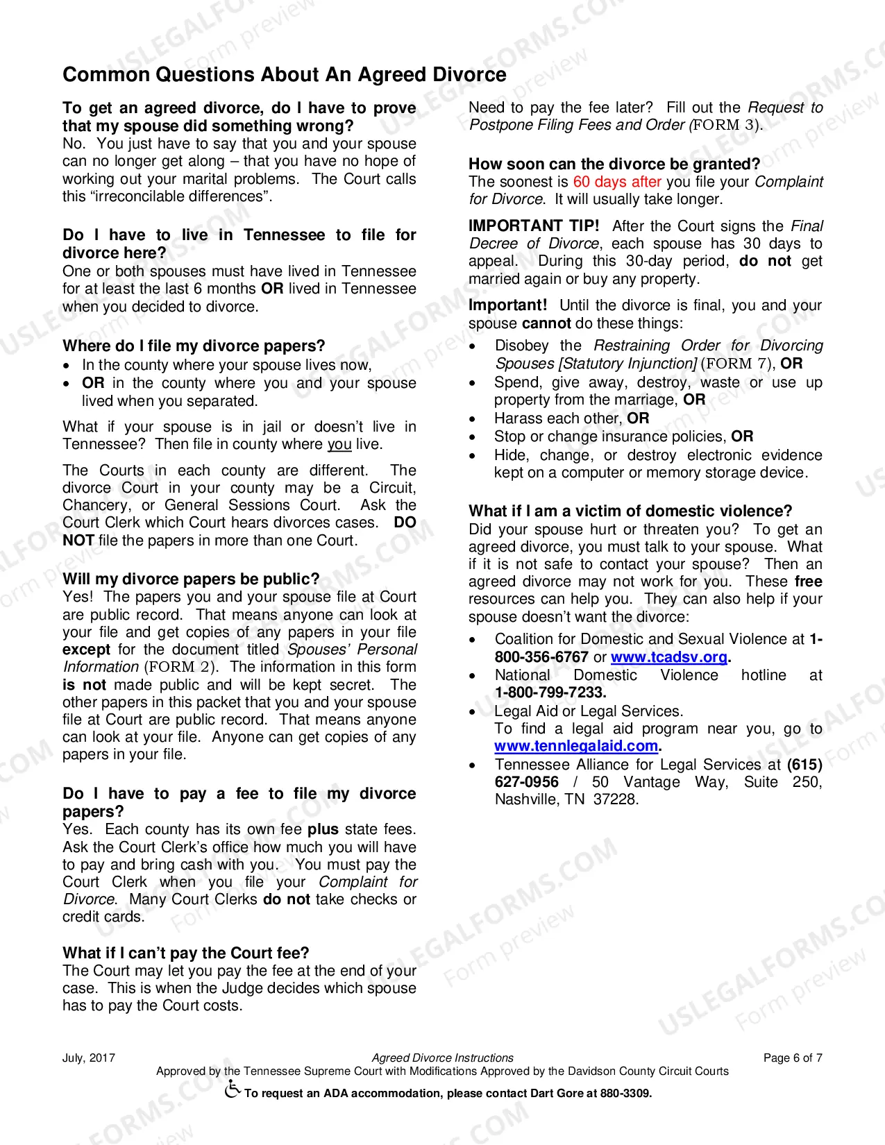Preview Agreed Divorce Instructions