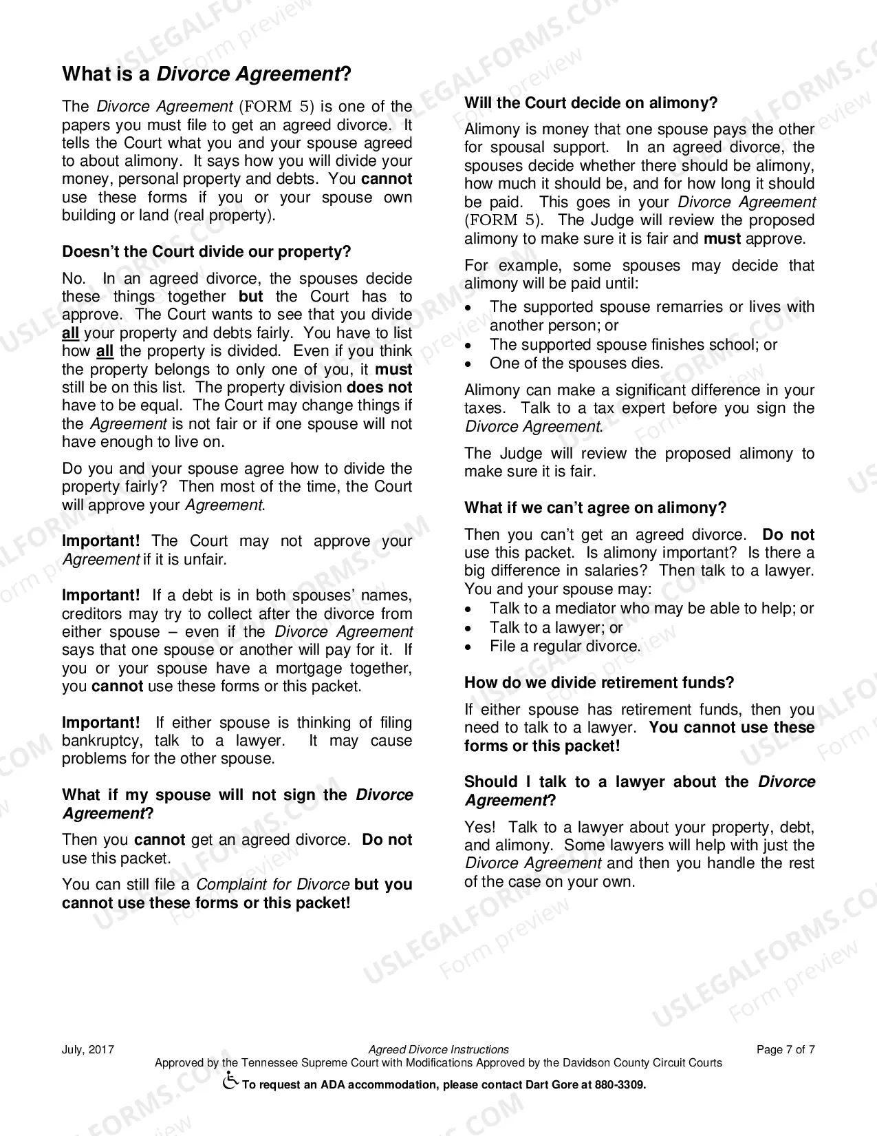 Preview Agreed Divorce Instructions