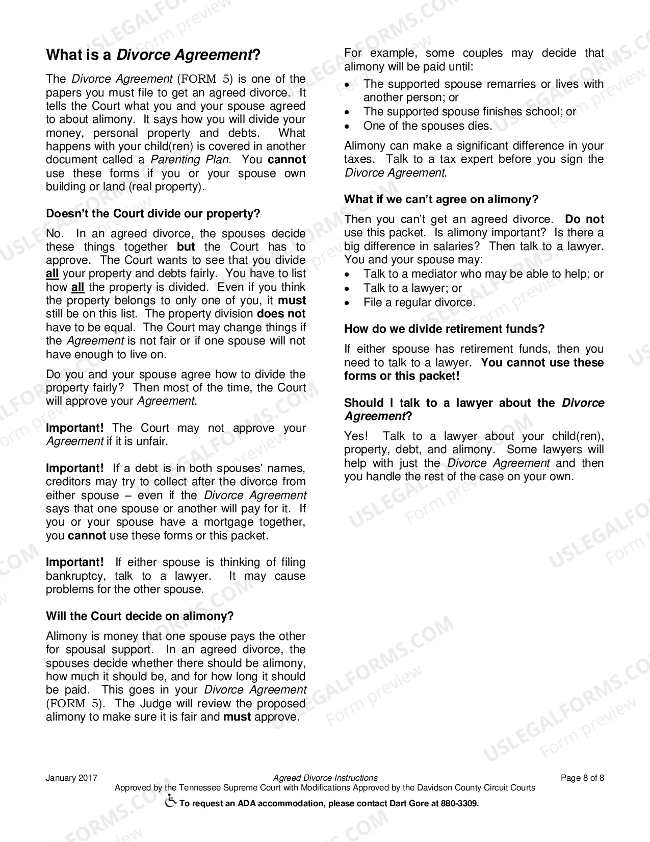 Preview Agreed Divorce Instructions