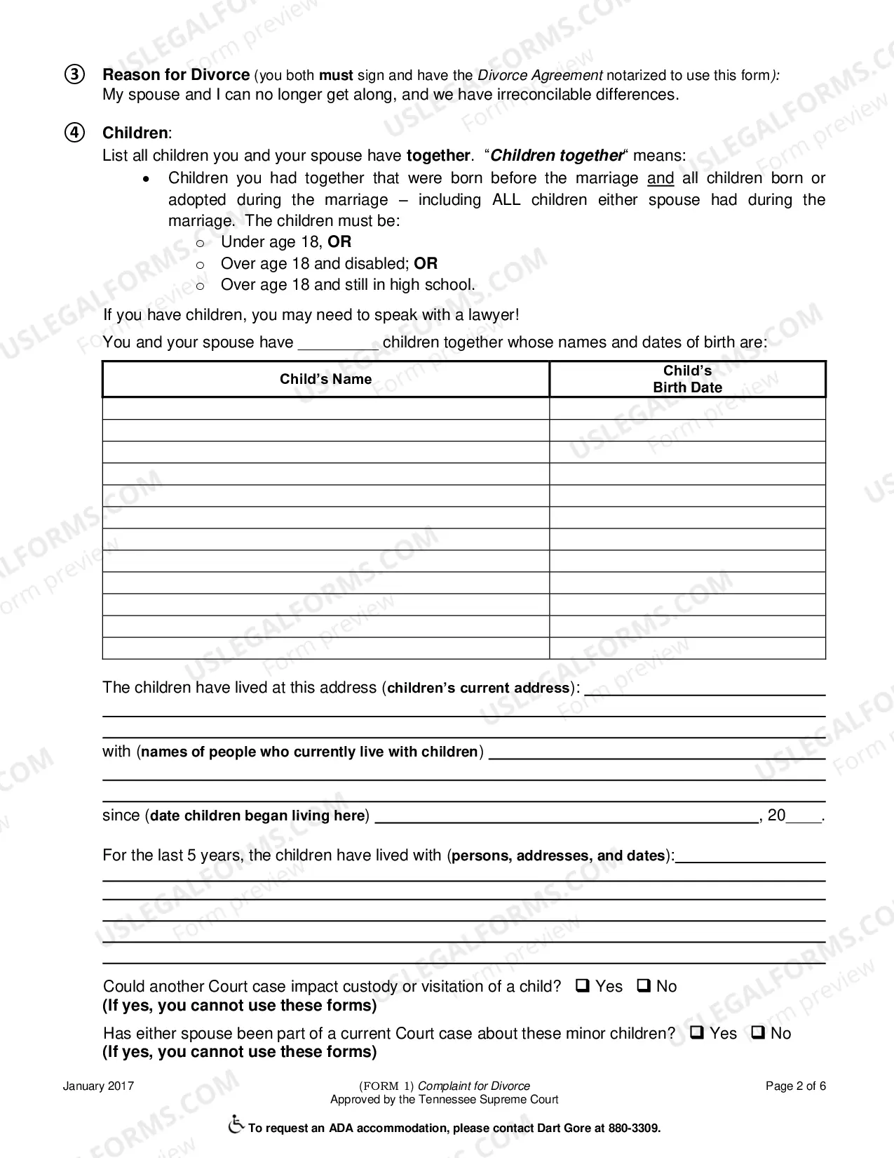 Preview Complaint for Divorce