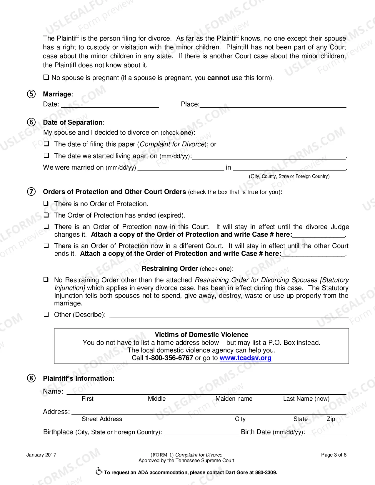 Preview Complaint for Divorce