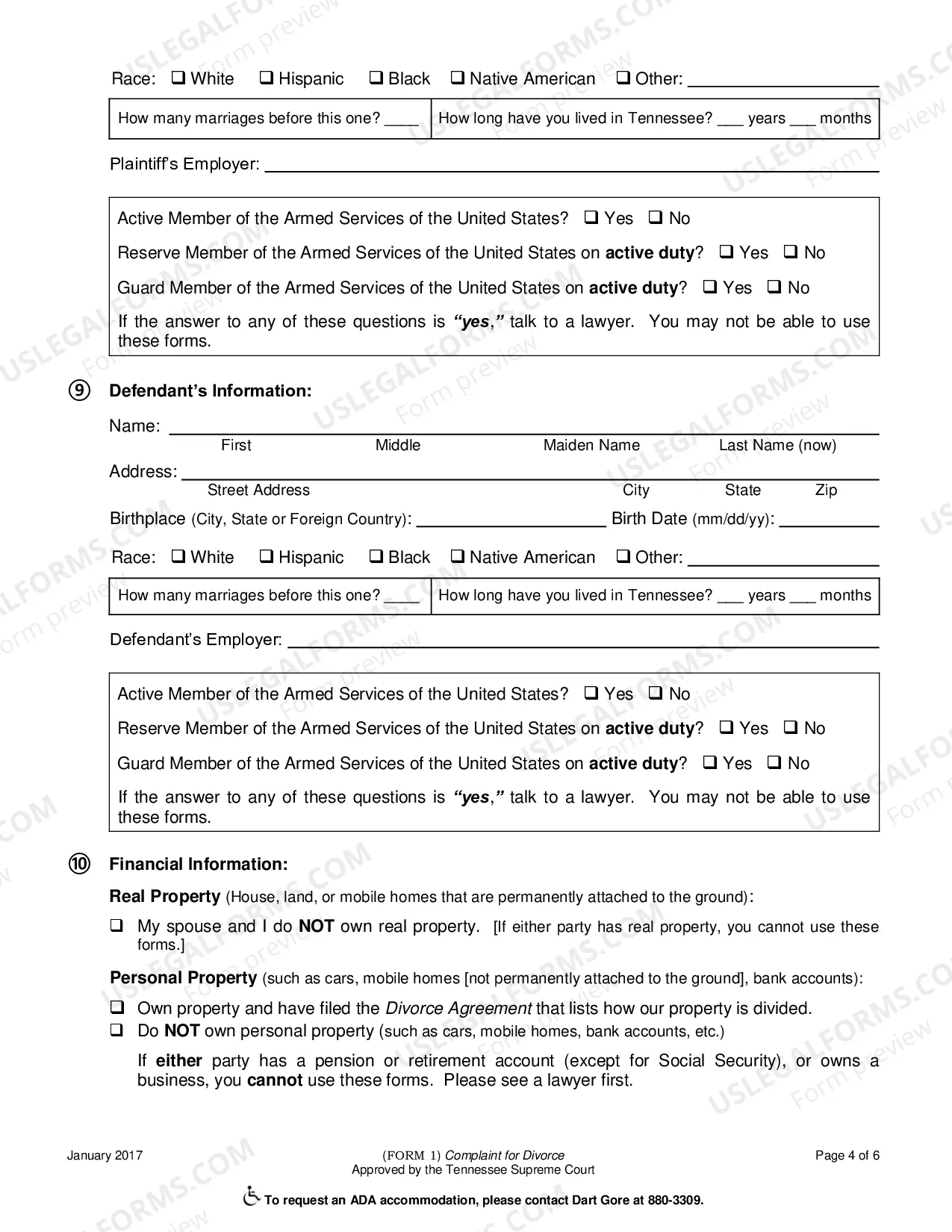 Preview Complaint for Divorce