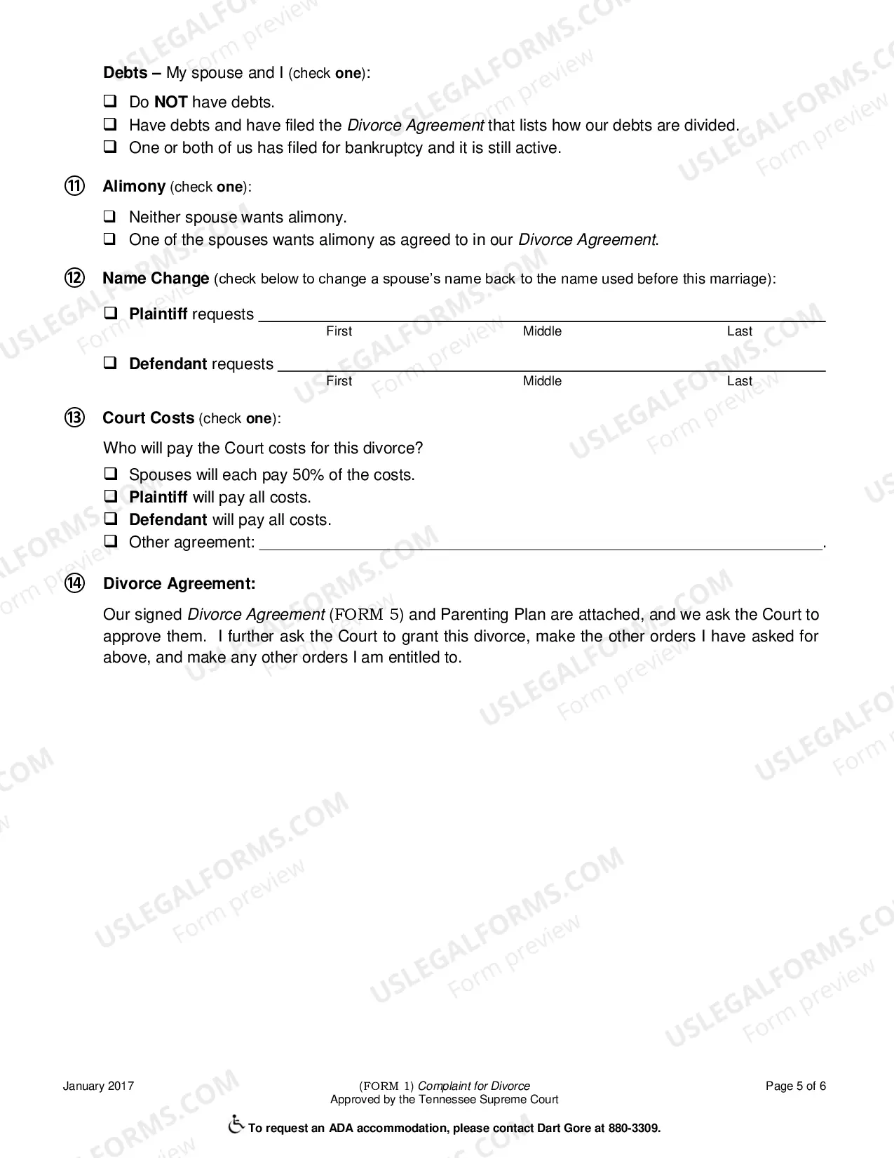 Preview Complaint for Divorce