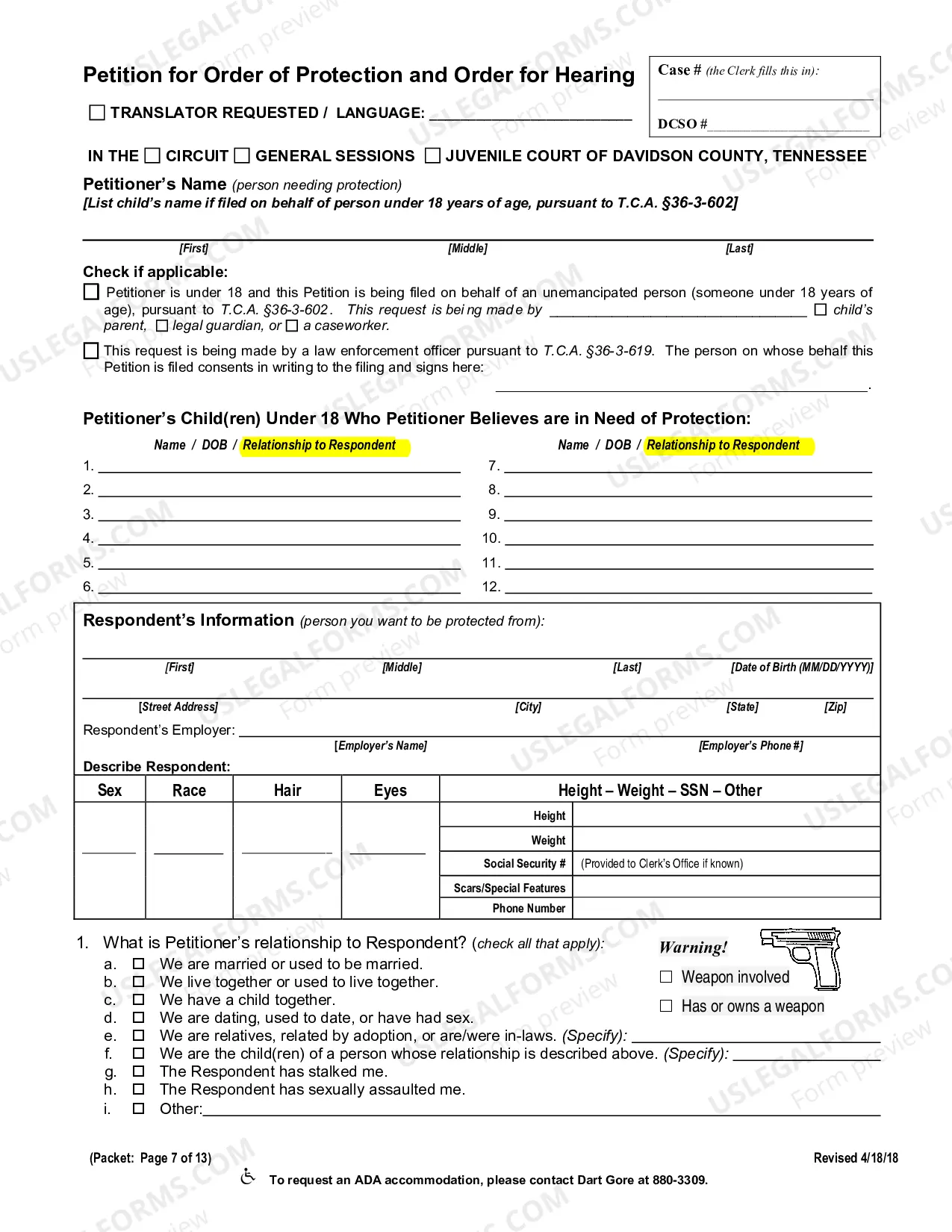 Preview Order of Protection Forms Packet