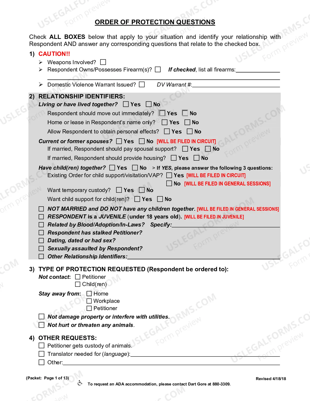 Preview Order of Protection Forms Packet