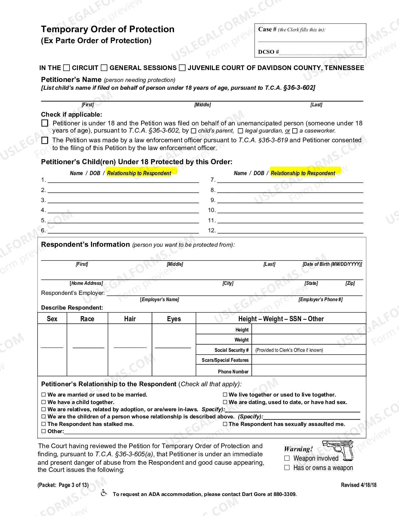 Preview Order of Protection Forms Packet