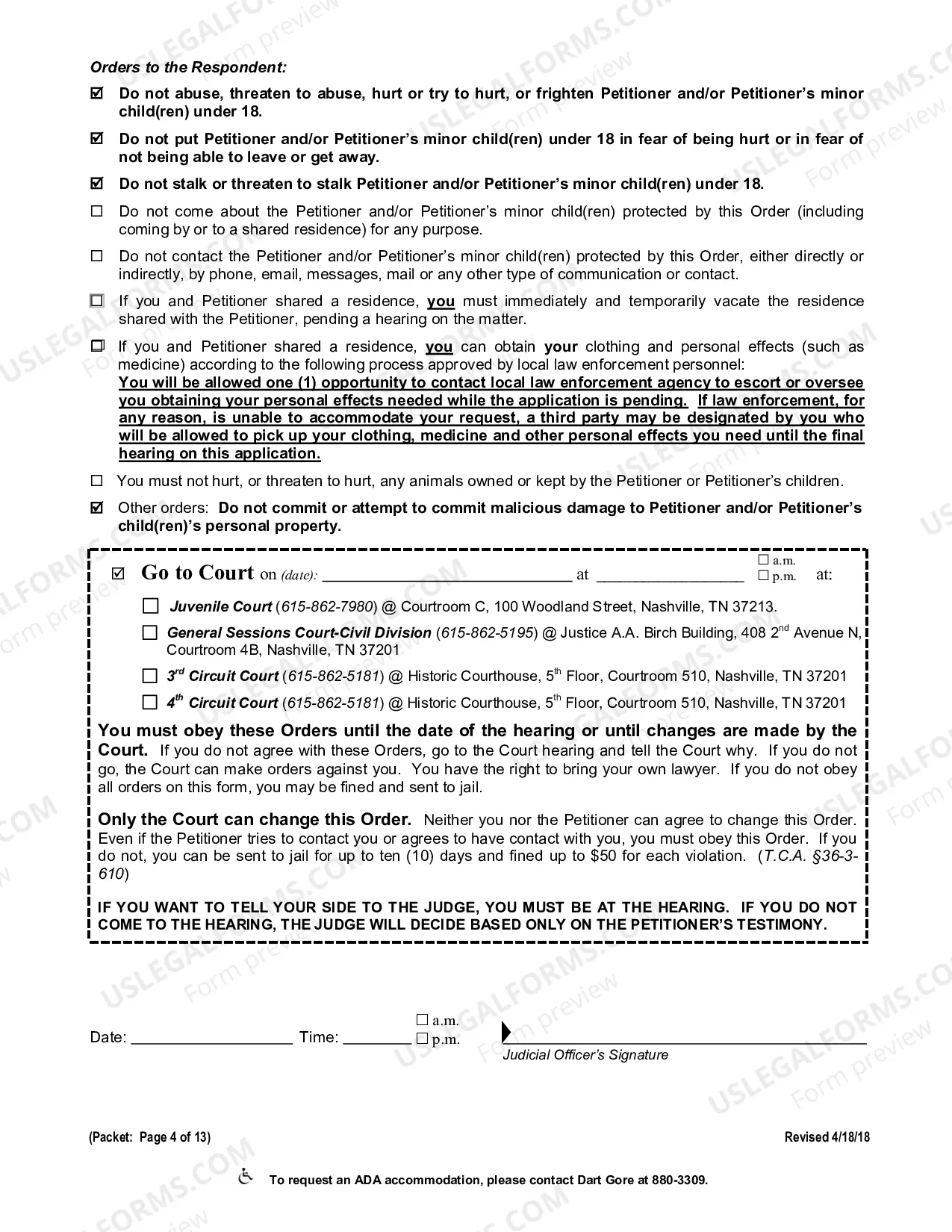 Preview Order of Protection Forms Packet