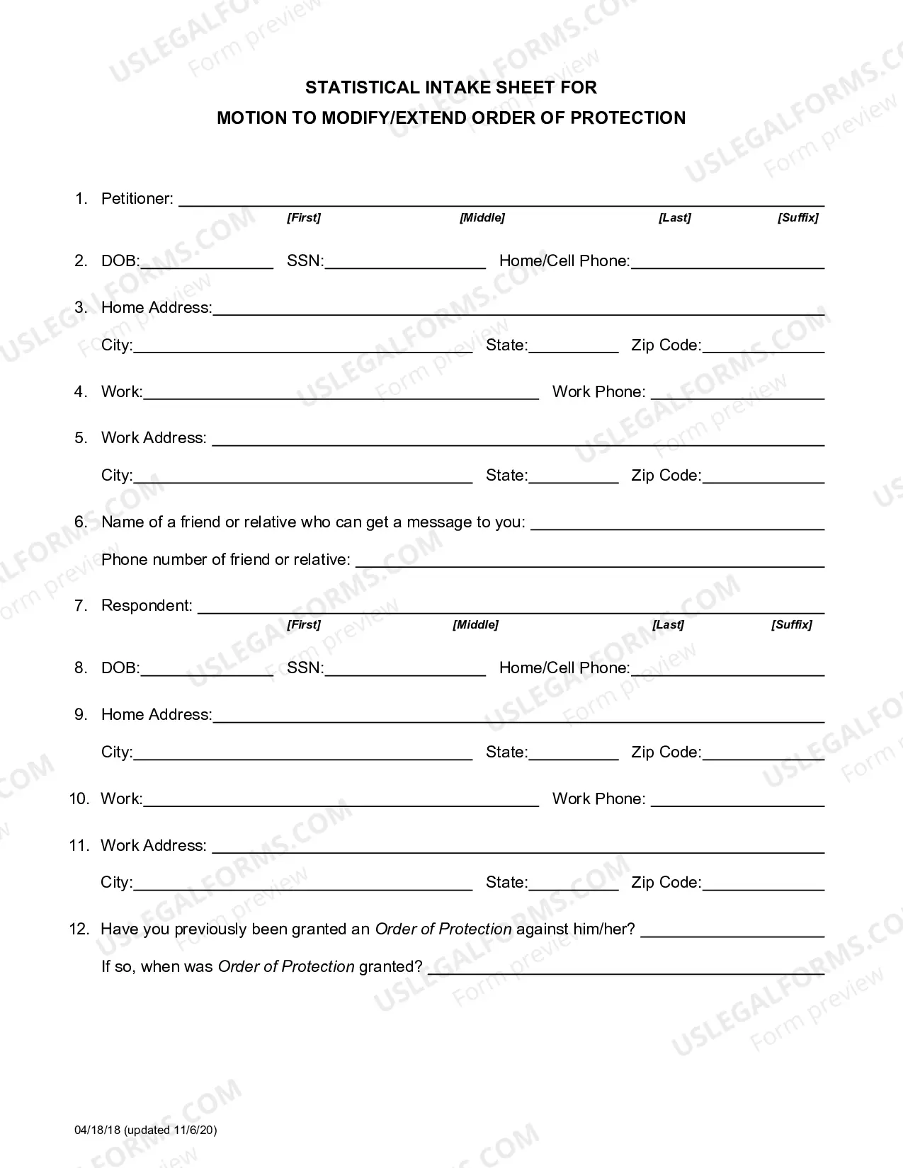 Preview Order of Protection Modify or Extend