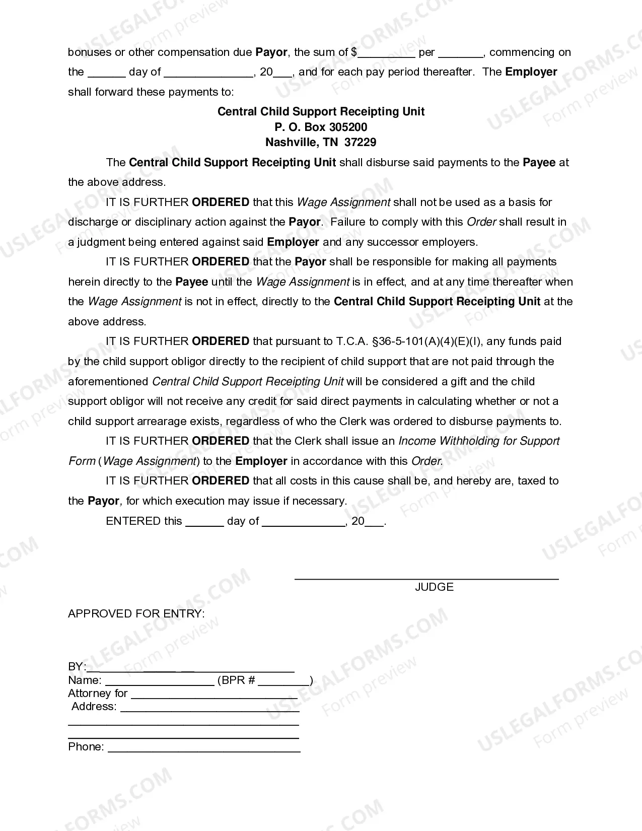 Preview Order of Wage Assignment