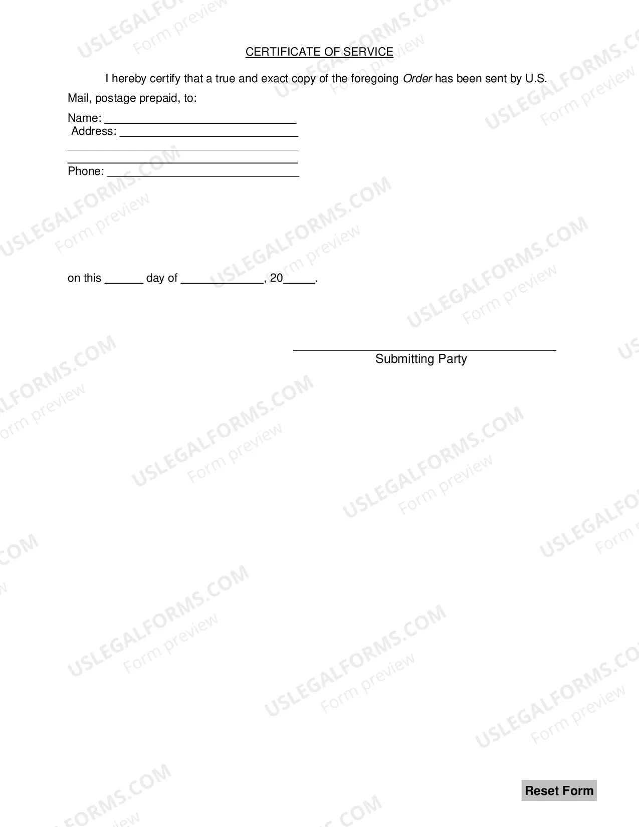 Preview Order of Wage Assignment