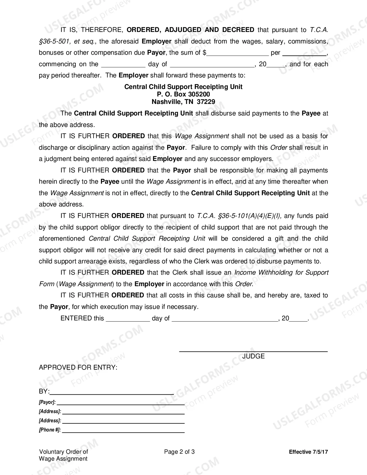 Preview Order of Wage Assignment - Voluntary