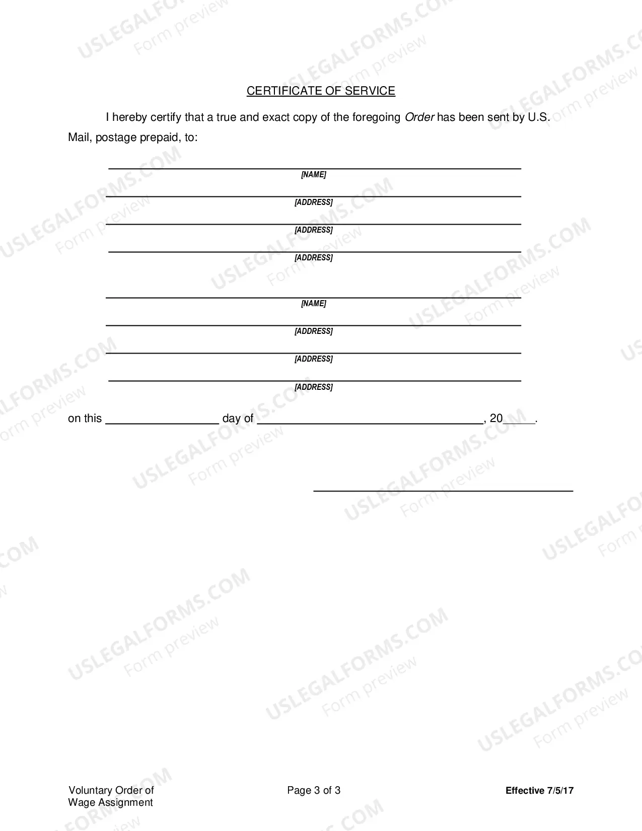 Preview Order of Wage Assignment - Voluntary