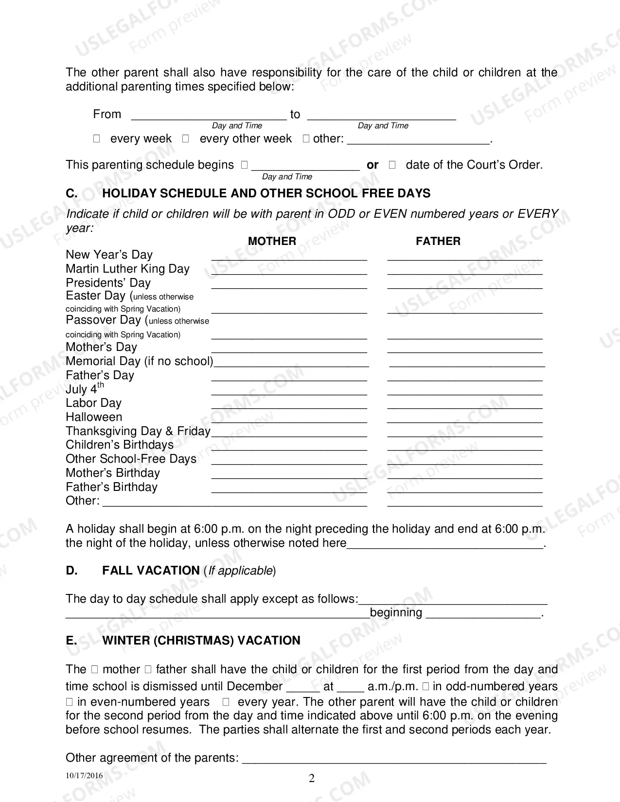Preview Permanent Parenting Plan