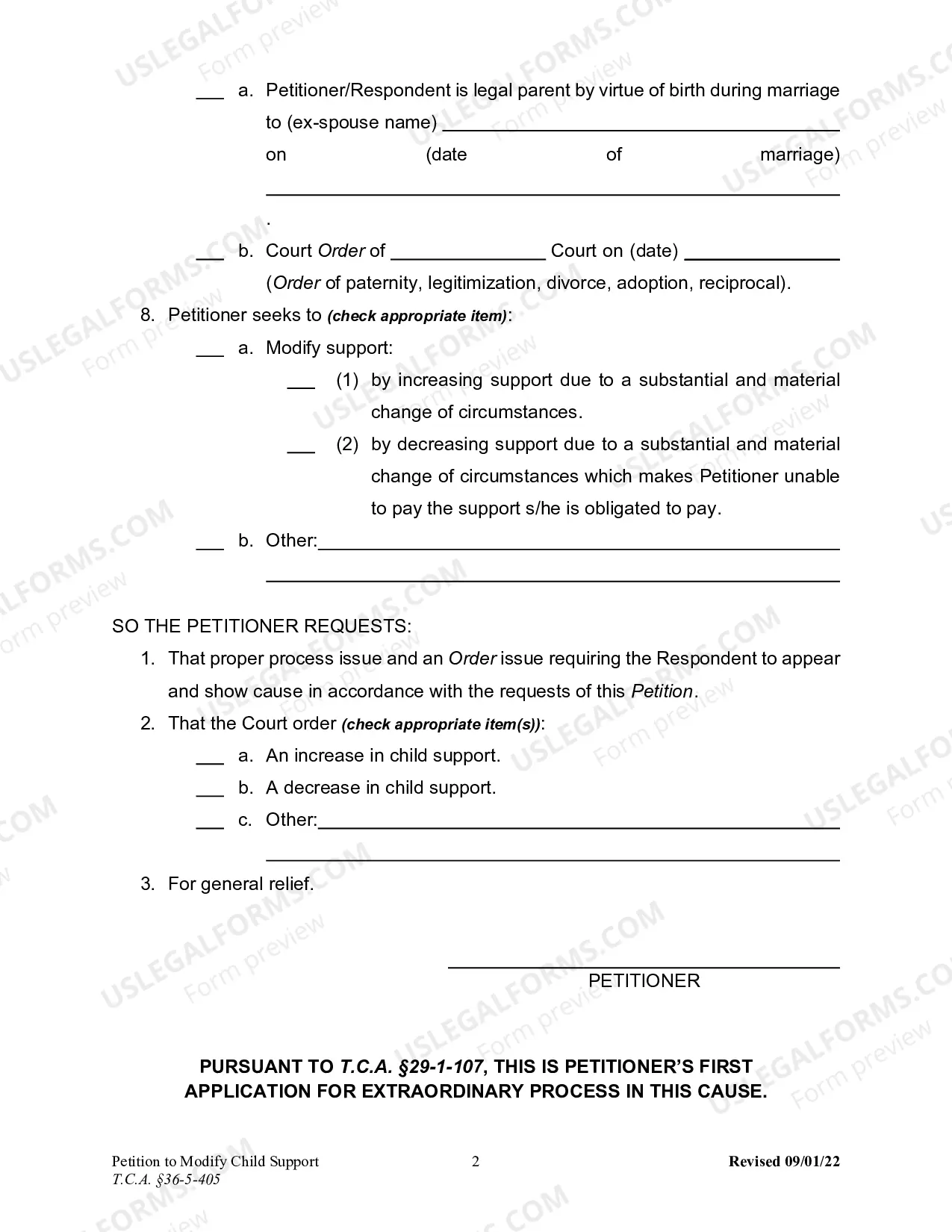 Preview Petition to Modify Child Support