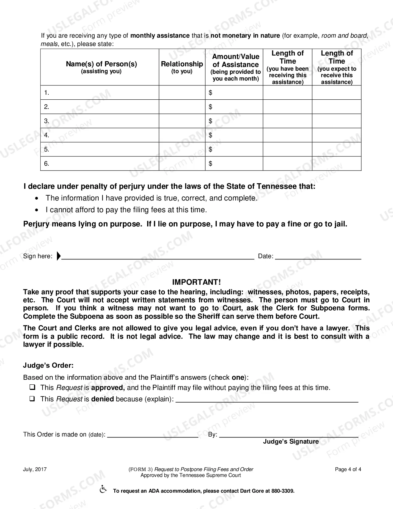 Preview Request to Postpone Fees