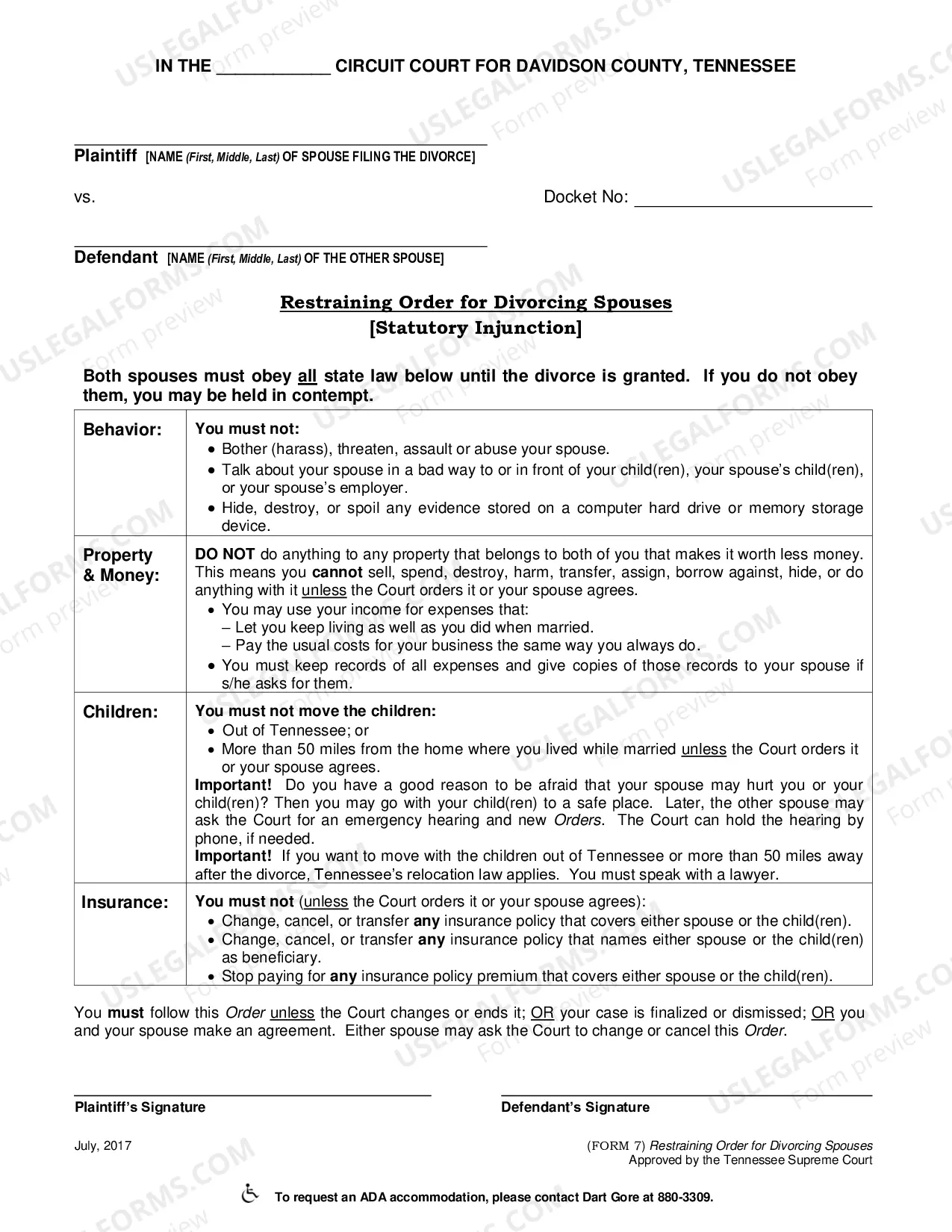 Preview Restraining Order